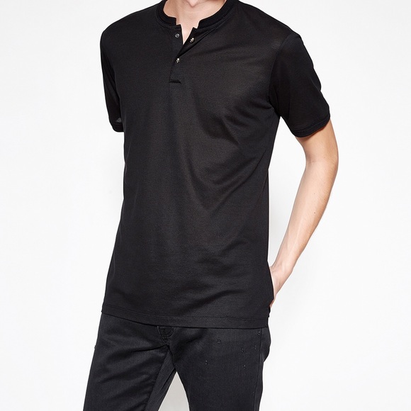 BLACK POLO SHIRT WITH BAND COLLAR AND SKULL BUTTON - Picture 2 of 2